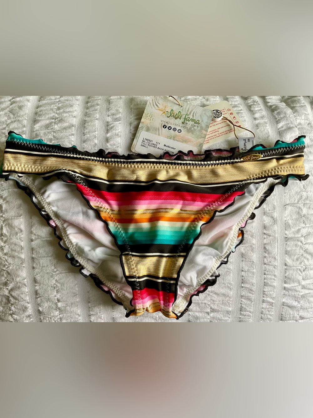 Luli Fama Multicolor Full Ruched Back Bikini Bottoms Size Small - Mil Colores